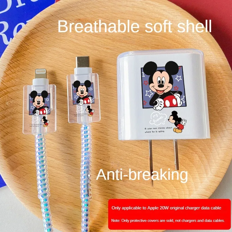 Disney Mickey Mouse 20W Protector for Iphone Charger Data Cable Protective Sleeve Cartoon Cute Tpu Protective Cover Accessories