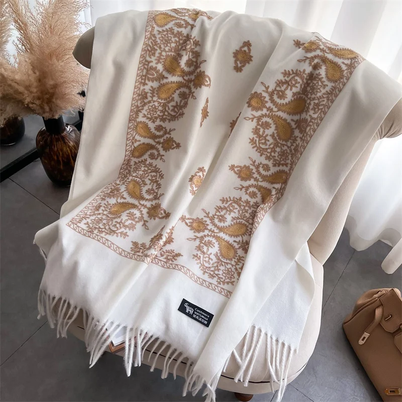 Winter Warm Cashmere Scarf for Women Embroidery Pashmina Blanket Thick Shawl Wrap Neckerchief Fashion Bufanda Echarpe Poncho