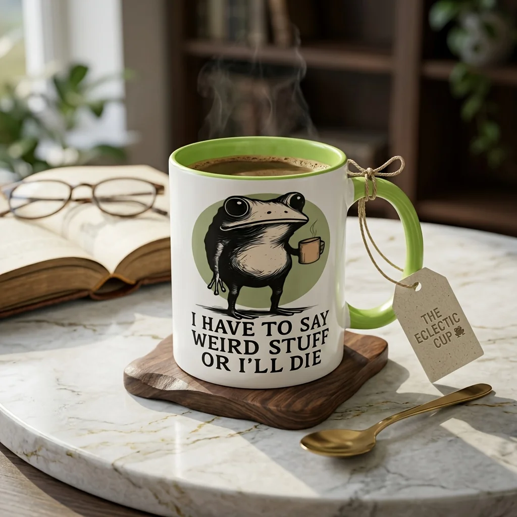 Funny Frog Mug with I Have to Say Weird Stuff or I Ll Die Quote Ceramic Coffee Cup Suitable for Friends Coworkers