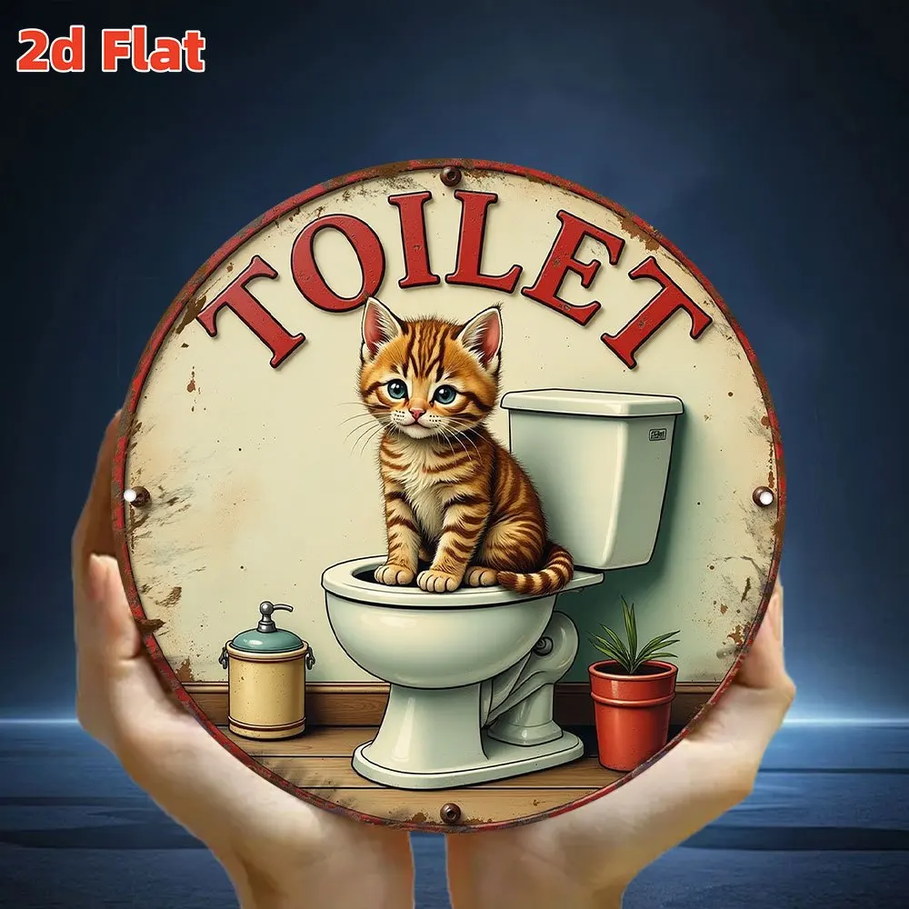 2D Fun Cat Toilet Wooden Round Disc Signboard Decoration Pet Home Decor Cat-owning Families Pet Hotel Cat Shelter Animal Clinic