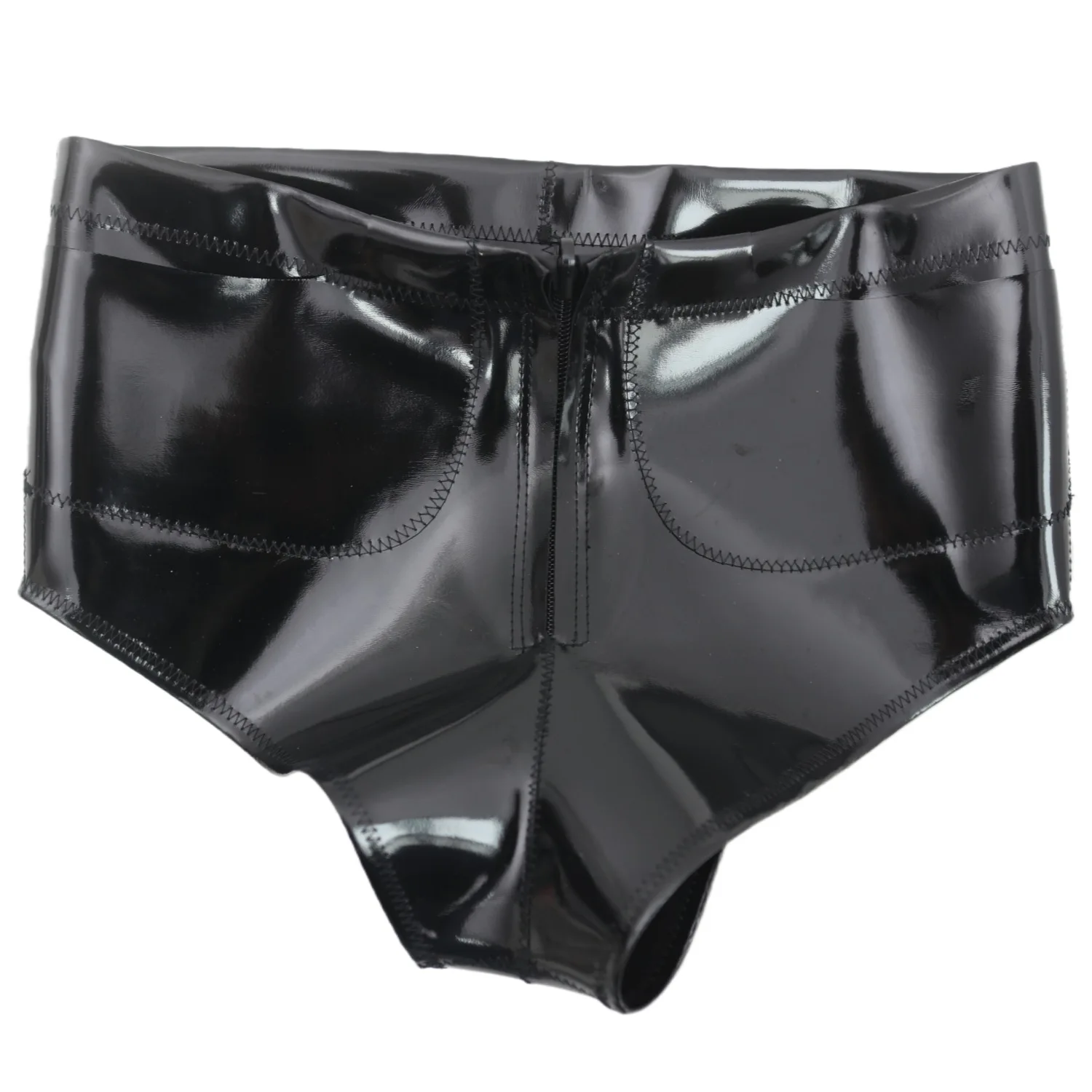 Women Men Glossy Pocket Shorts Mid-Rise Briefs Fashion Street Style PU Leather Pocket Stylish