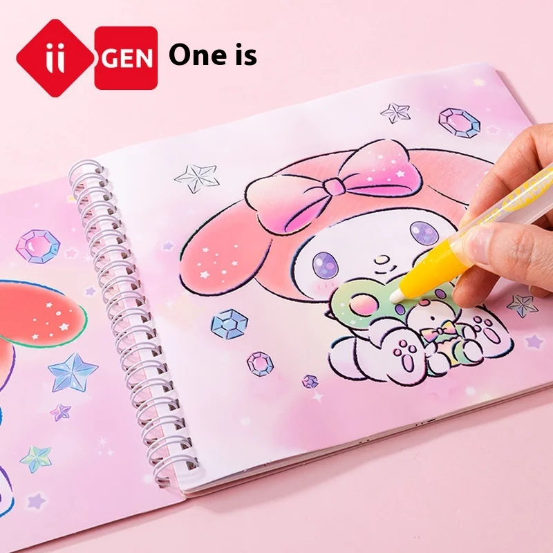 Iigen Stationery Sanrio Family Style Water Painting Book Children'S Coloring Book Baby Puzzle Graffiti Notebook Hello Kitty