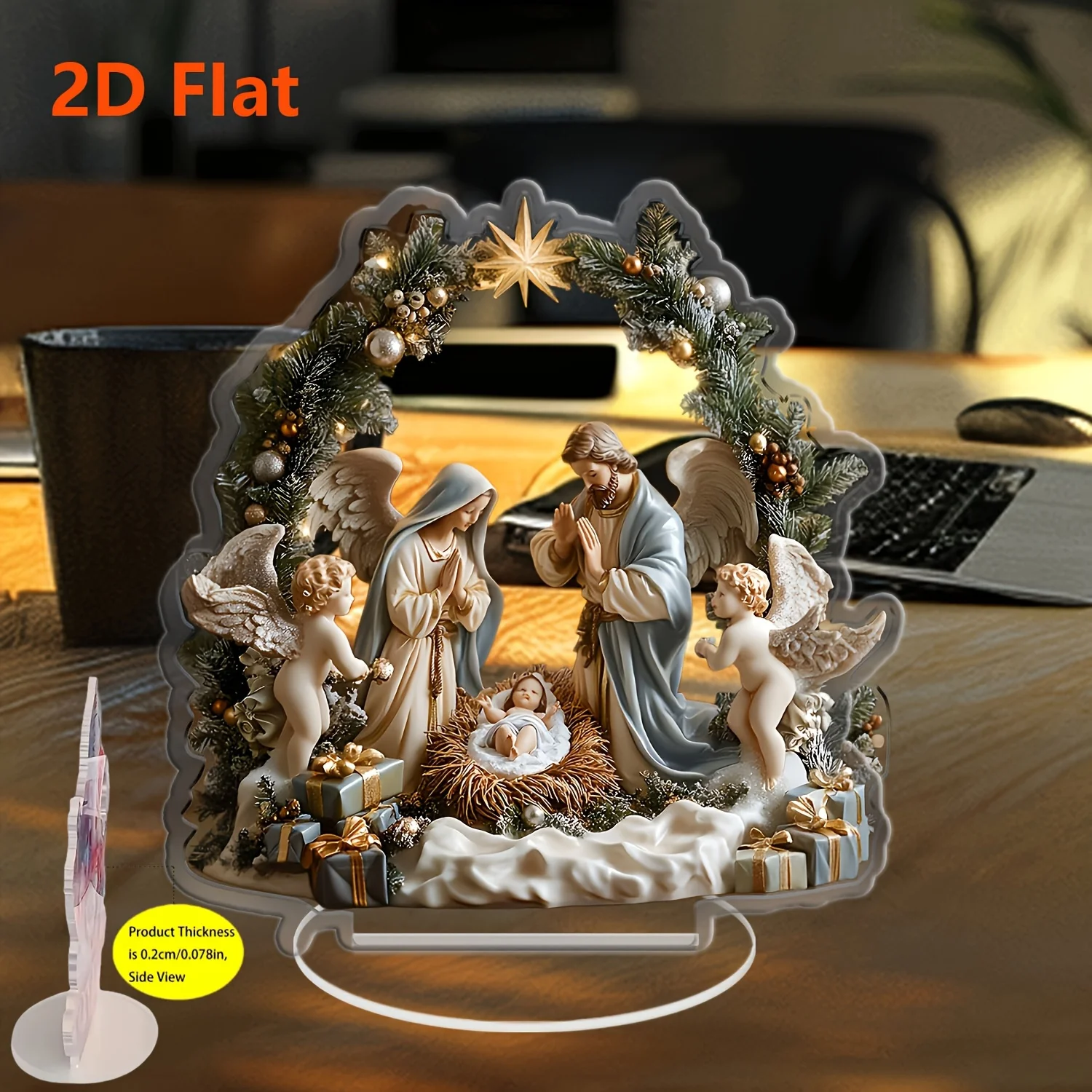 2D الاكريليك سطح المكتب زينة عيد الميلاد - مشهد ميلاد يسوع مريم العذراء الملاك الكرتون اللون طباعة المسيحية ديكور المنزل احتفالي الهدايا