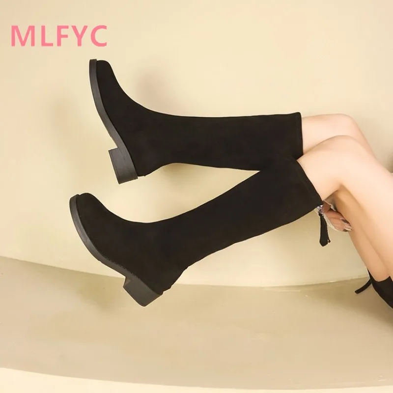 Suede long boots for women in autumn and winter retro elastic boots ladies slim and tall boots