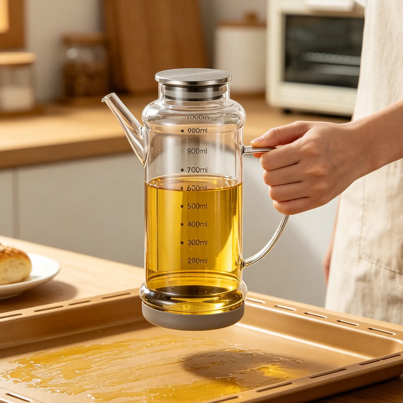 Glass Oil Dispenser Bottle Thick Wall High Transparency Leakproof Spout Kitchen Olive Oil Vinegar Soy Sauce Seasoning Cruet