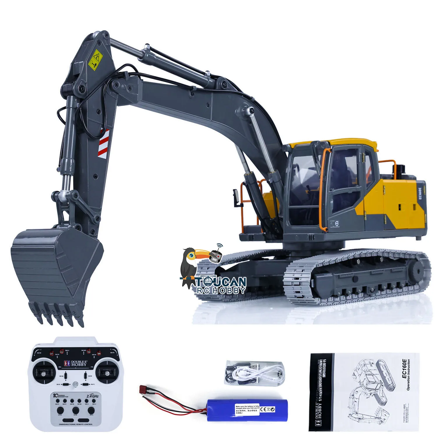 1/14 DoubleE EC160E RC Excavator Metal Electric RC Diggers E010 RTR ESC Servo Motor Light Construction Truck Toys Model 