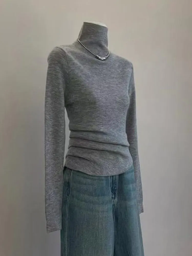 

Slim Fit High Ne Long Sve Knit Top Повседневный базовый корейский Sle Faionable Внутренняя одежда для поездок на работу Ветер Чистый цвет Трикотажная одежда