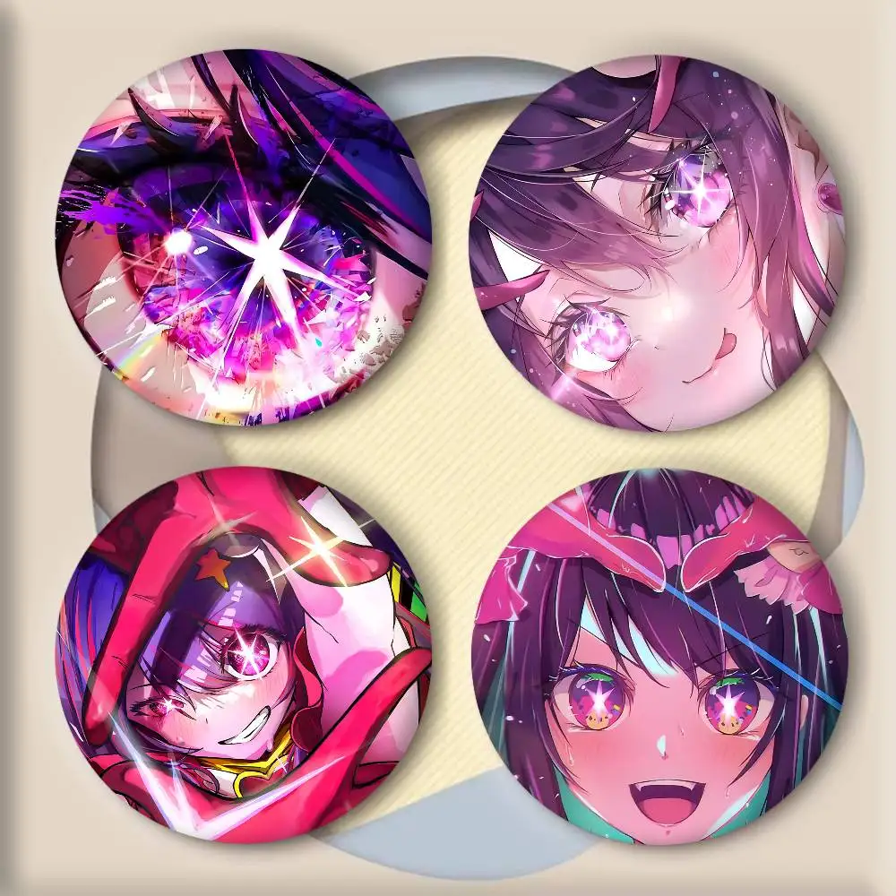 Anime Cute Girl O-Oshi N-no Ko Ai Hoshino Badge Tinplate Round Laser Brooch Clothes Backpack Accessories Lapel