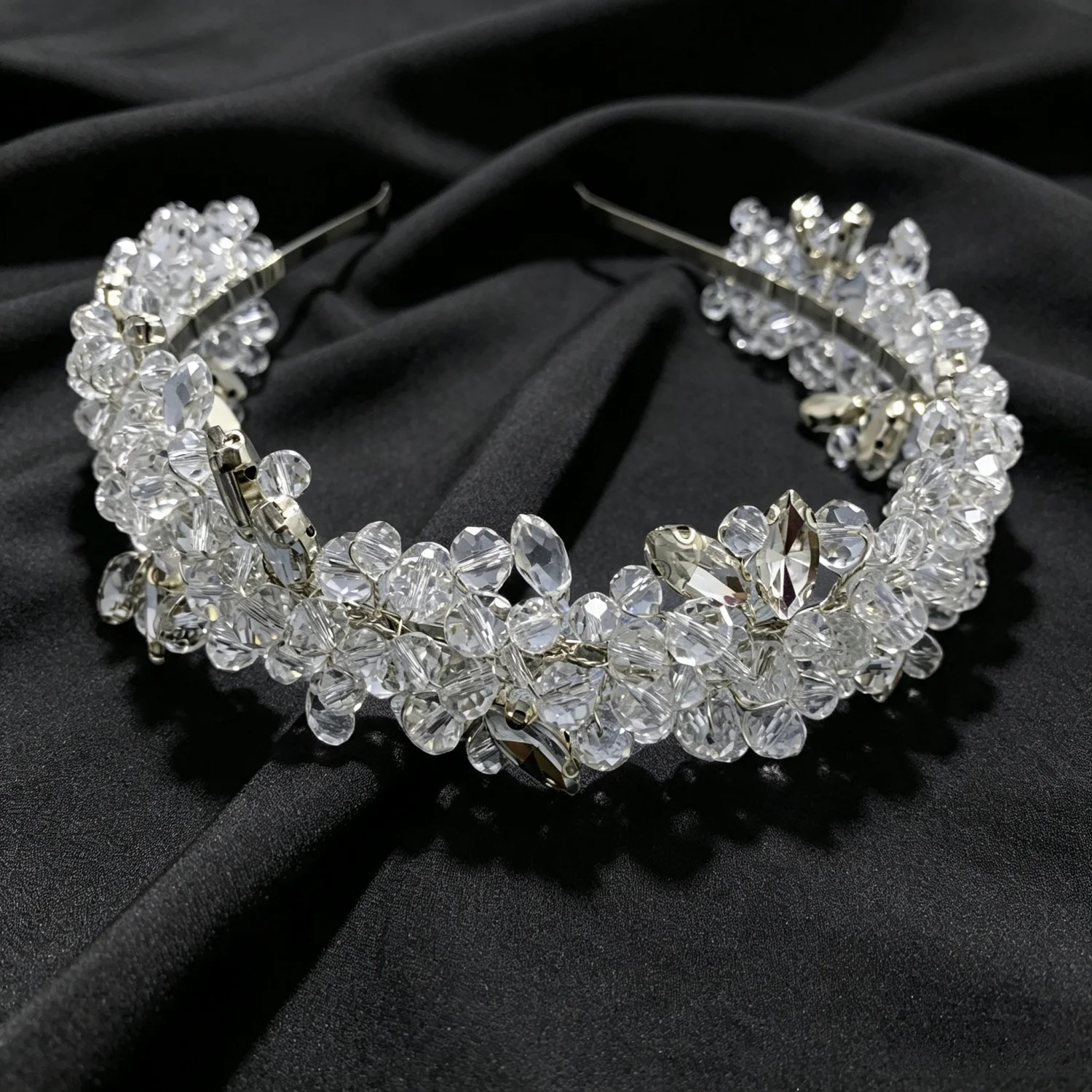 Silvery Crystal Rhinestone Pearl Flower Handmade Fashion Hairband Tiara Bridal Wedding Hair Accessories Jewelry Hairband Tiara