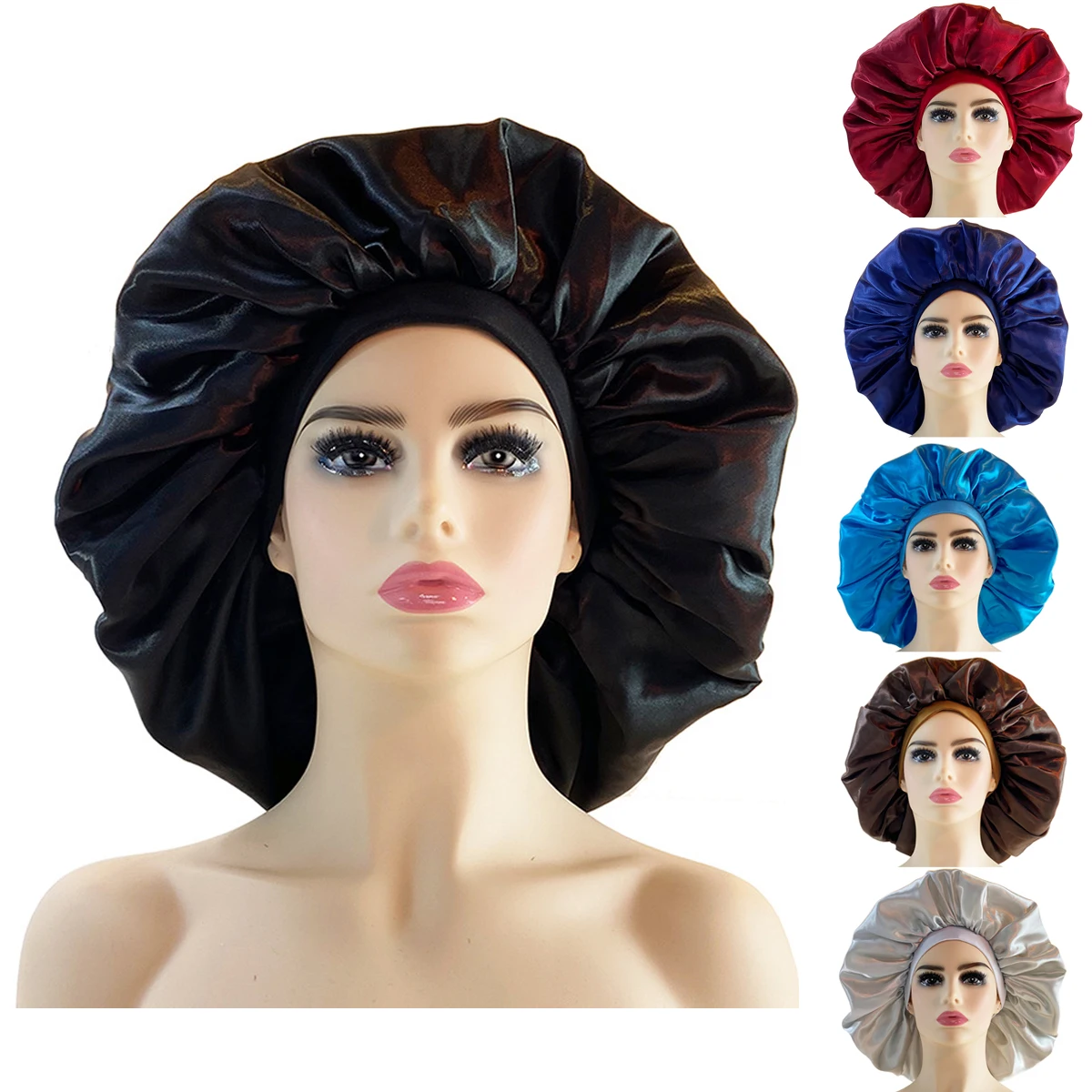 

1PC Newly Large Satin Night Hair Cap Women's Solid Sleeping Hat Sleep Care Bonnet Nightcap For Women Hair Care Unisex Cap