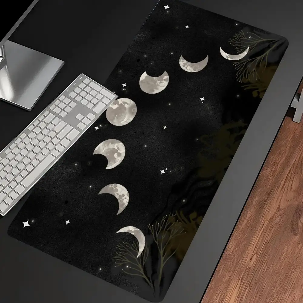 Moon Phase Botanical Extended Gaming Mouse Pad Non‑Slip Desk Surface Starry Night Floral Witchy Art Print For Game Lovers