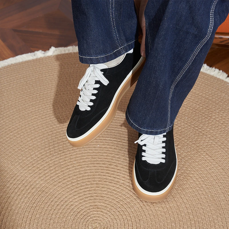 Fashion Men Flats Training Shoes Genuine Leather Casual Skate Shoes Wear-resistant Non-slip Low-top Sneakers Zapatos Hombre