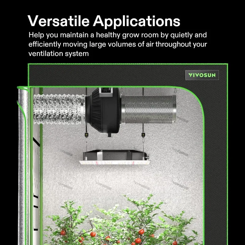VIVOSUN-Ventilador Inline para Ventilação Tent Grow, Combinação de Filtração de Ar, Filtro de Carbono, 8 Pés de Condutas, 4 polegadas, 203 CFM, 4 polegadas
