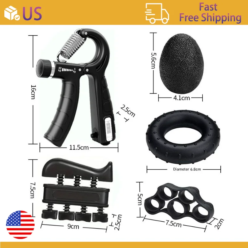 Hand Grip Strength Trainer Set Adjustable Counting Hand Gripper Finger Exerciser Finger Stretcher Grip Ring Stress Relief Ball for Hand Rehabilitation Training