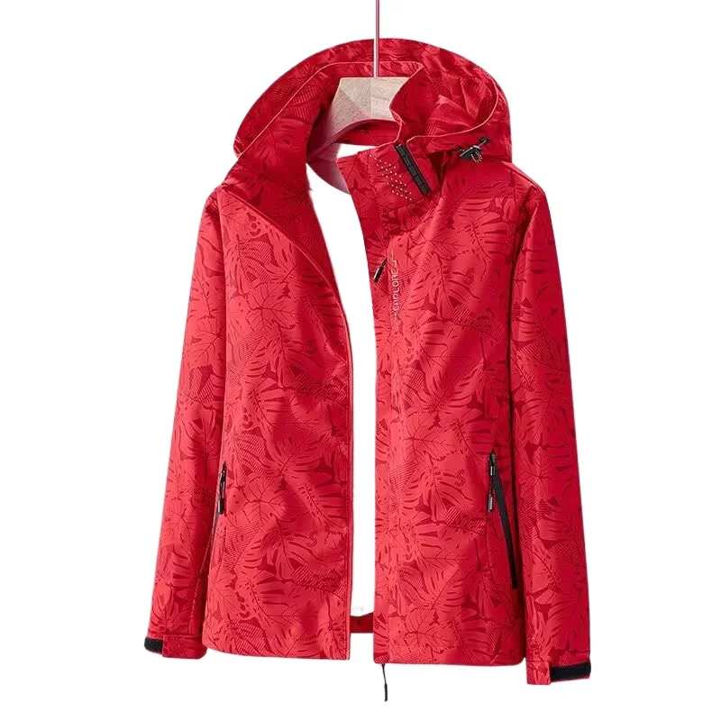 2026 Spring/Fall Hooded Outdoor Casual Maple Leaf Camouflage Windproof Jacket for Women,Mountain Windproof Female Hiking Jackets view 6