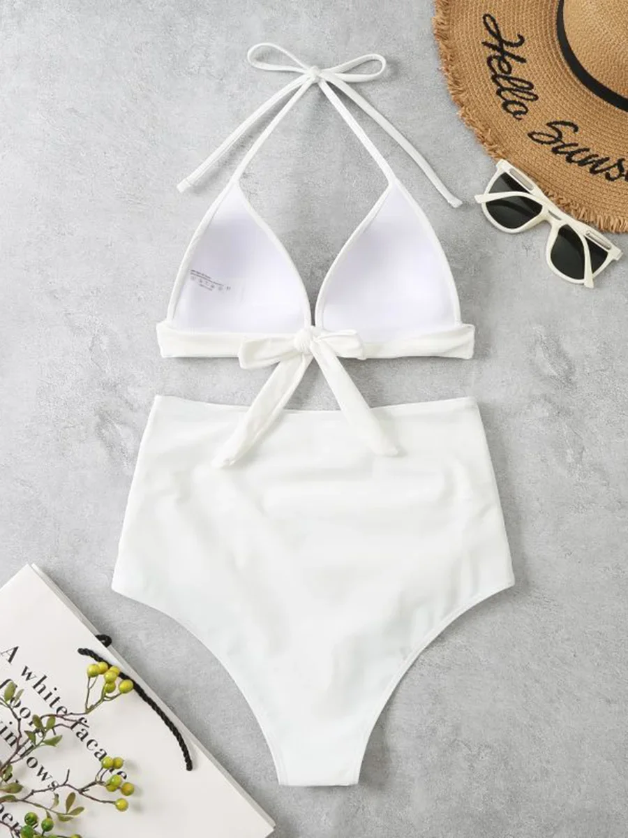 Bikinis triangulares 2024, traje de baño Push Up para mujer, traje de baño sólido Sexy de cintura alta, traje de baño para mujer, ropa de playa de verano