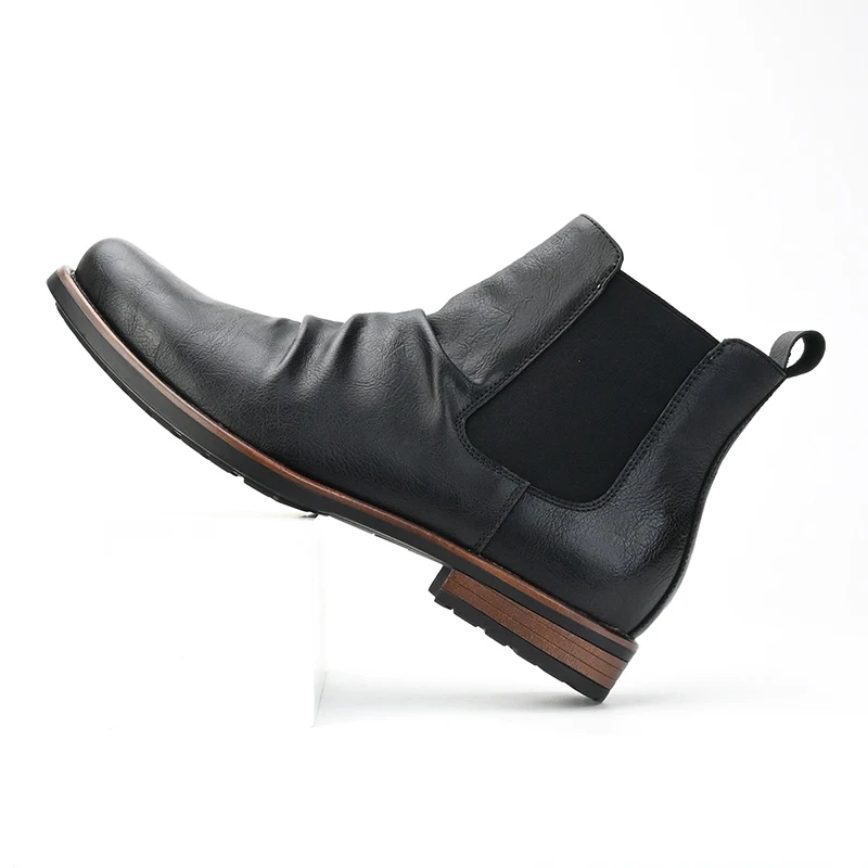 mens casual business wedding chelsea boots black brown vintage shoes cowboy natural leather boot handsome ankle botas masculinas view 5