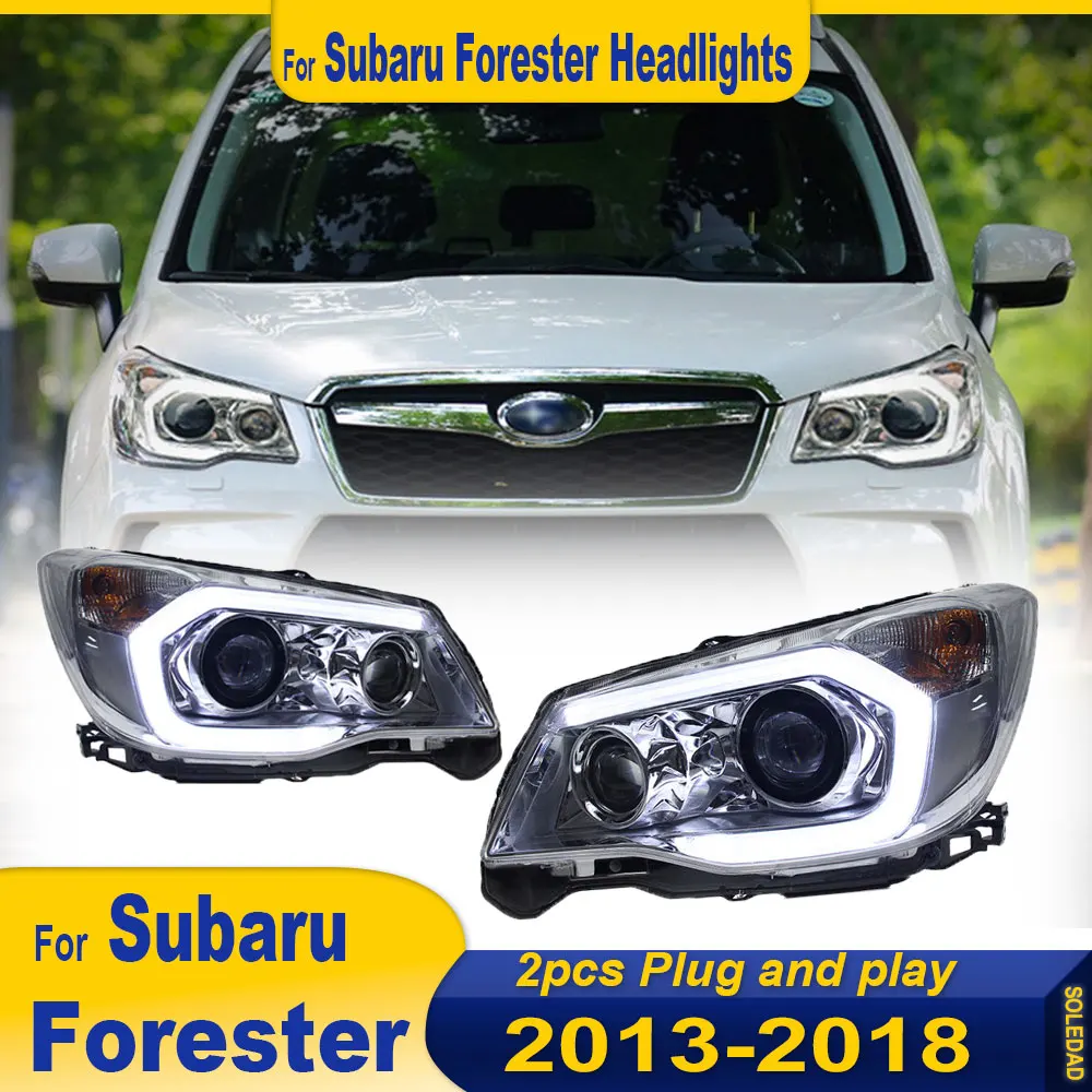 2pcs Head Lamp for Subaru Forester LED Headlight 2013-2018 Headlights Forester DRL Turn Signal High Beam Angel Eye Projector