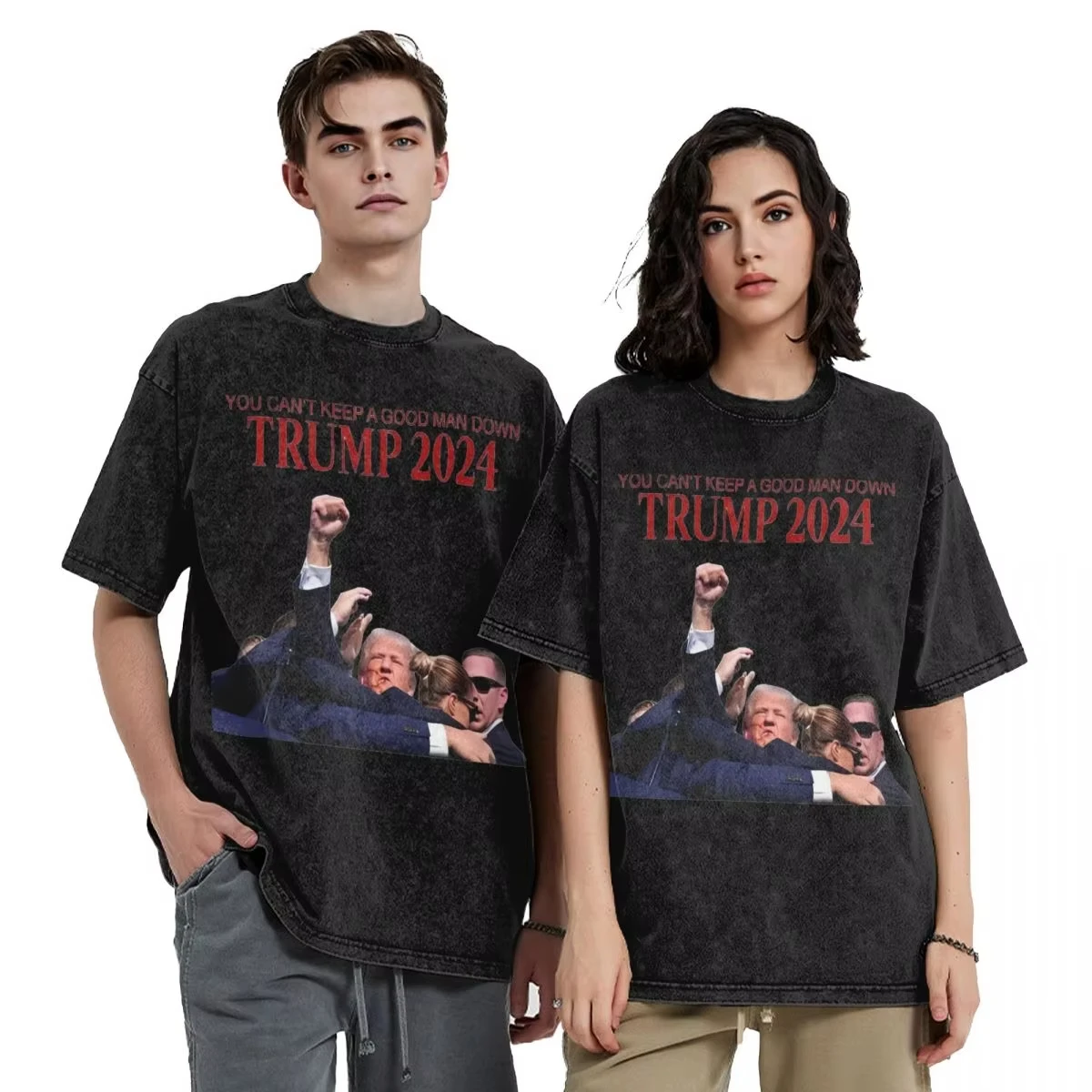 

Man T-Shirt Donald Trump 2024 Washed T Shirts Hip Hop You Can't Keep A Good Man Down Tee Shirt Street Style Loose Cotton Tops
