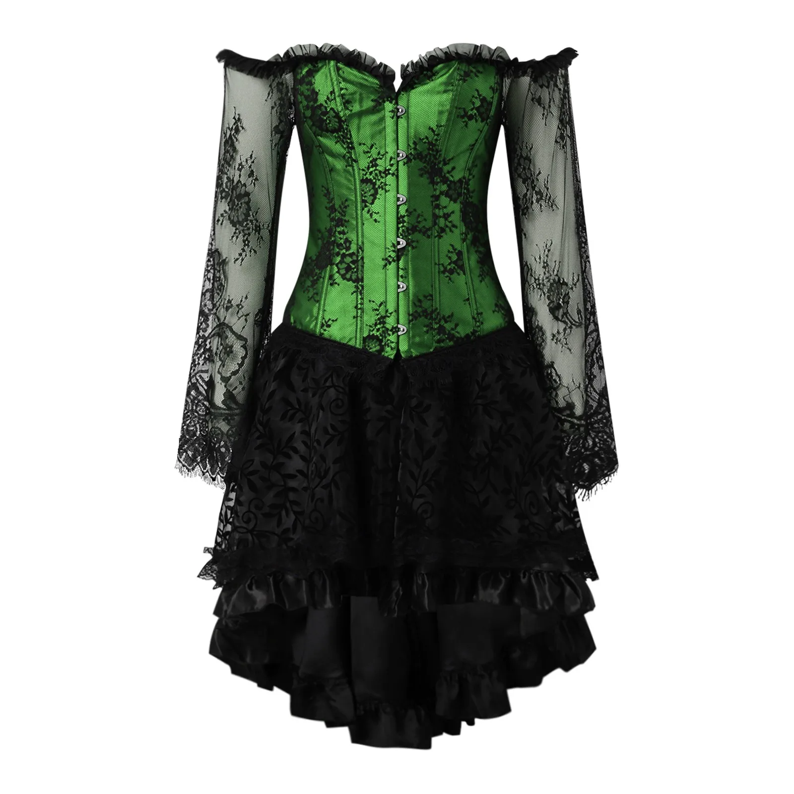 

Victorian Vintage Corset Top Waist Cincher Bustier Gothic Asymmetrical Skirt Set Plus Size Women Sexy Lace Floral Corset Dress