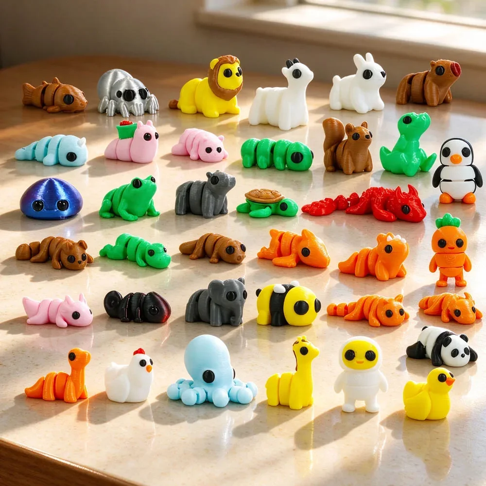 Cute Animal Figurine 20Pcs 3D Printed Toys, Multi Joint Small Animals, Multi-color Movable Creative Ornaments Wholesale