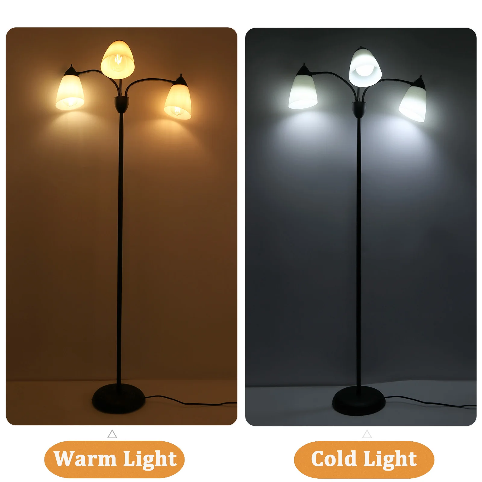Lámpara de pie moderna para lectura, lámpara de pie negra de 3 luces con lámpara de lectura, lámpara de pie ajustable y flexible para dormitorio, sala de estudio, oficina, luces de lectura modernas de ...