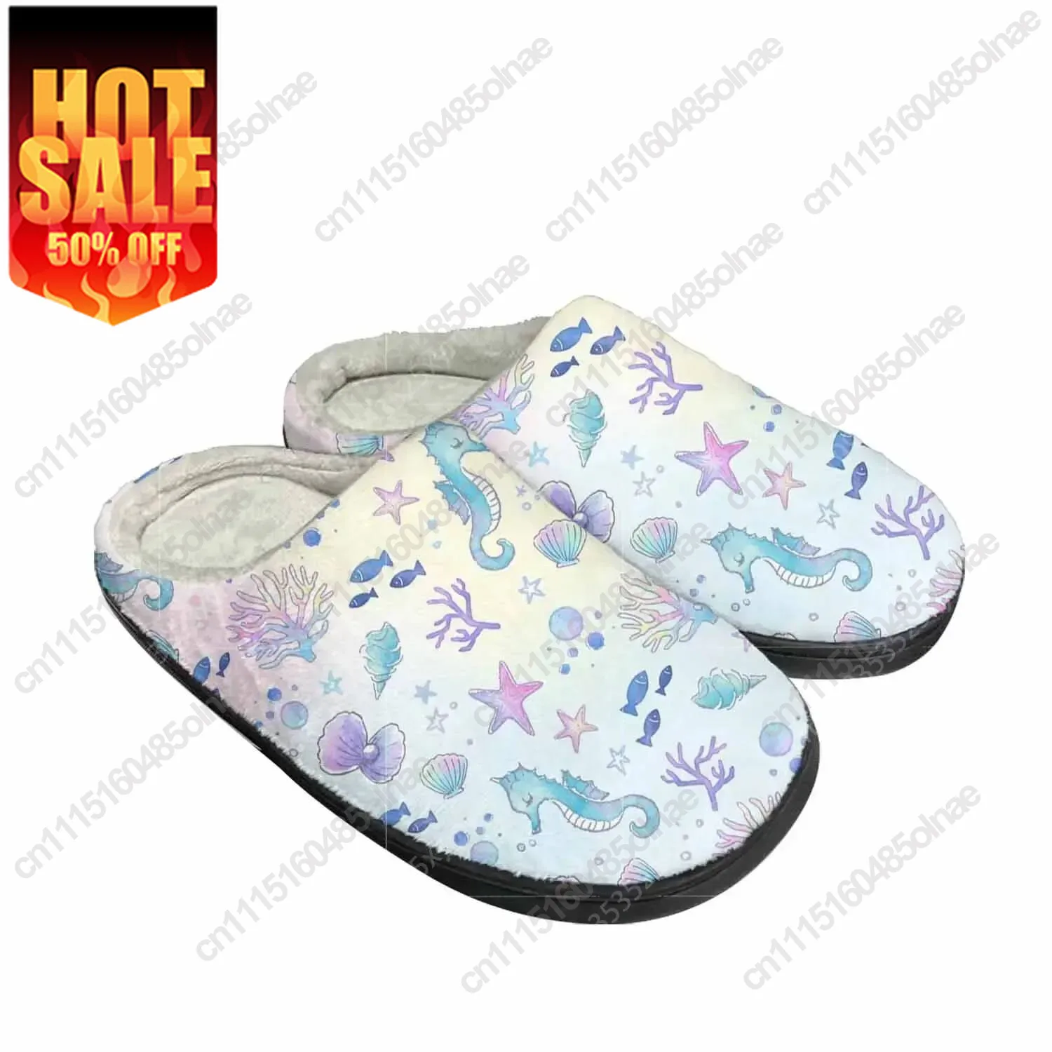 Seahorse Ocean Series Home Cotton Slippers Mens Womens Plush Bedroom Casual Keep Warm Shoes Thermal Indoor Slipper Custom Shoe