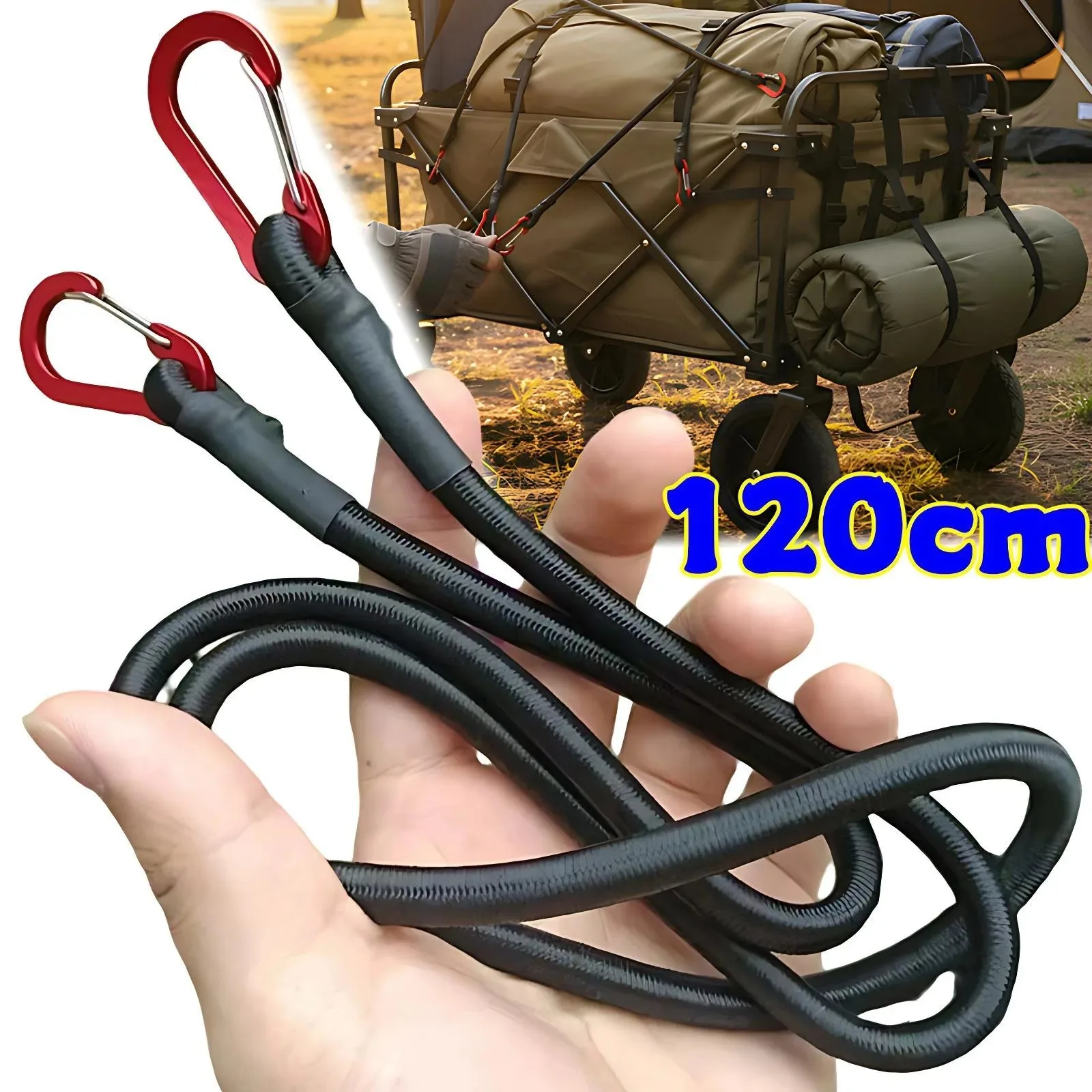 1Pcs/2Pcs 60/90/120cm Stretch Elastic Ropes Heavy Duty Bungee Cord with Hooks Carabiner Hooks Cord for Luggage Rack Cargo C775