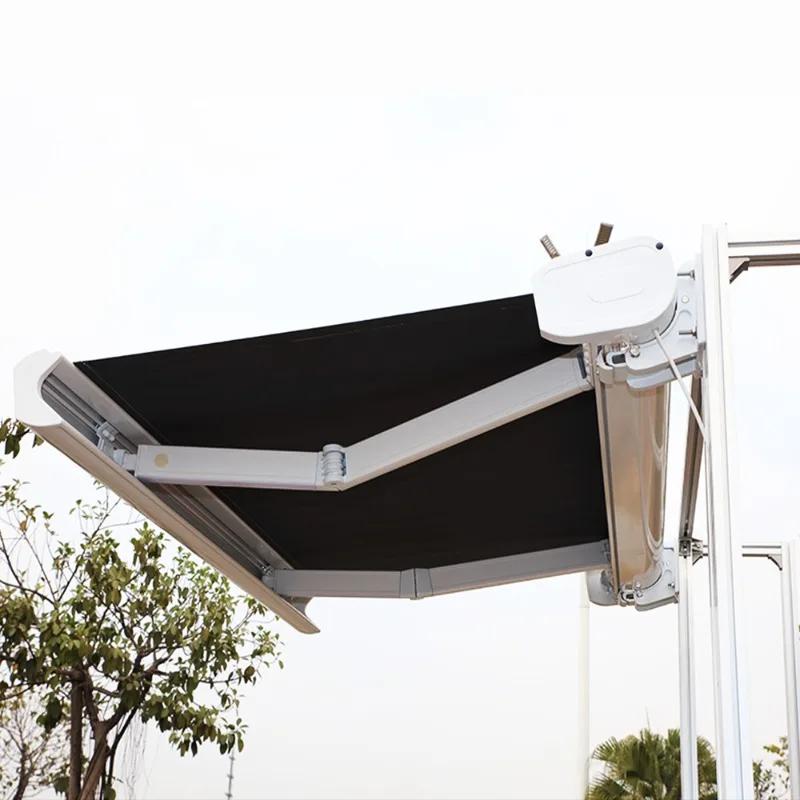 Modern Outdoor PVC Polycarbonate Canopy Awning Full Cassette Remote Motor Retractable LED House Aluminum Frame Polyester Sail