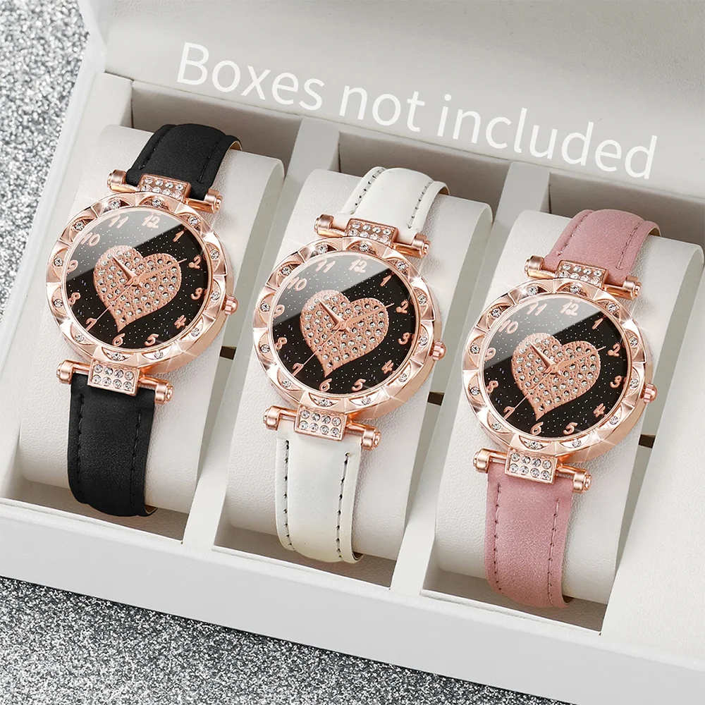 10 opzioni multicolori Orologi da donna Orologio da polso al quarzo con quadrante a cuore con strass alla moda Orologi da polso con cinturino in pelle femminile