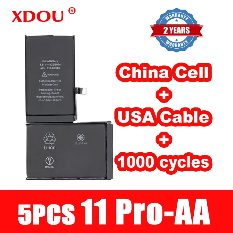 

5pcs XDOU Battery For IPhone 11 Pro 11Pro 3190mAh Repair Replaced Cobalt China Cell USA Cable 1000 Cycles For AA