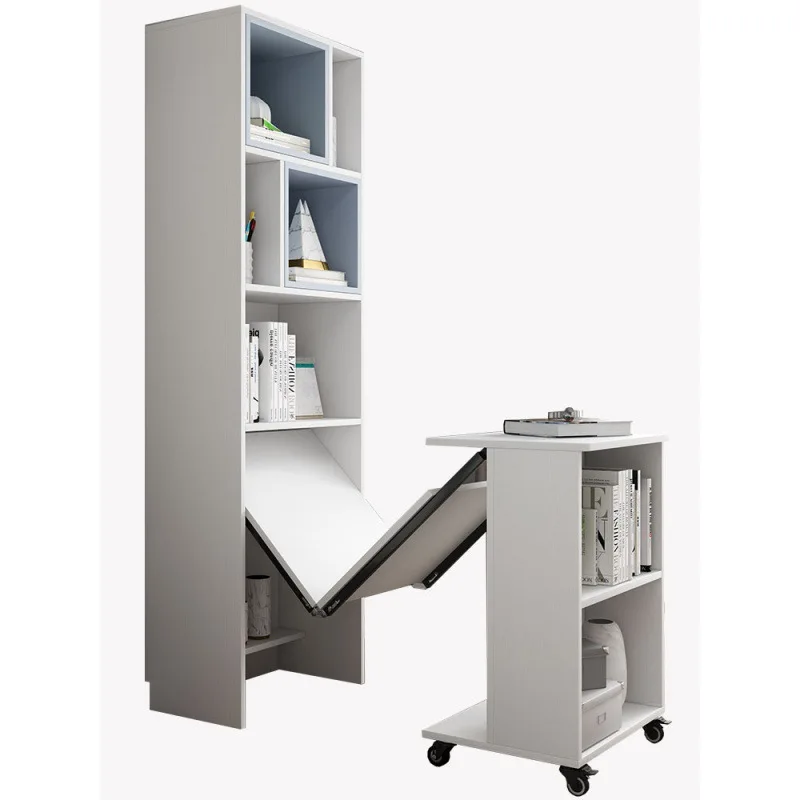

Nordic folding table bookshelf bookcase combination home small apartment modern foldable office computer desk