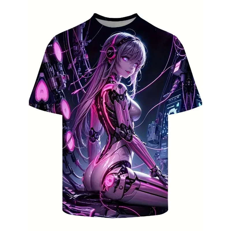 Cyberpunk Anime Female Character T-shirt, Breathable and Quick-drying Fashion 3D Printed T-shirt for Both Men and Women