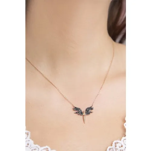 Esjewelry Rose Plated Black Cubic Zirconia Angel Pattern Women 'S Silver Necklace