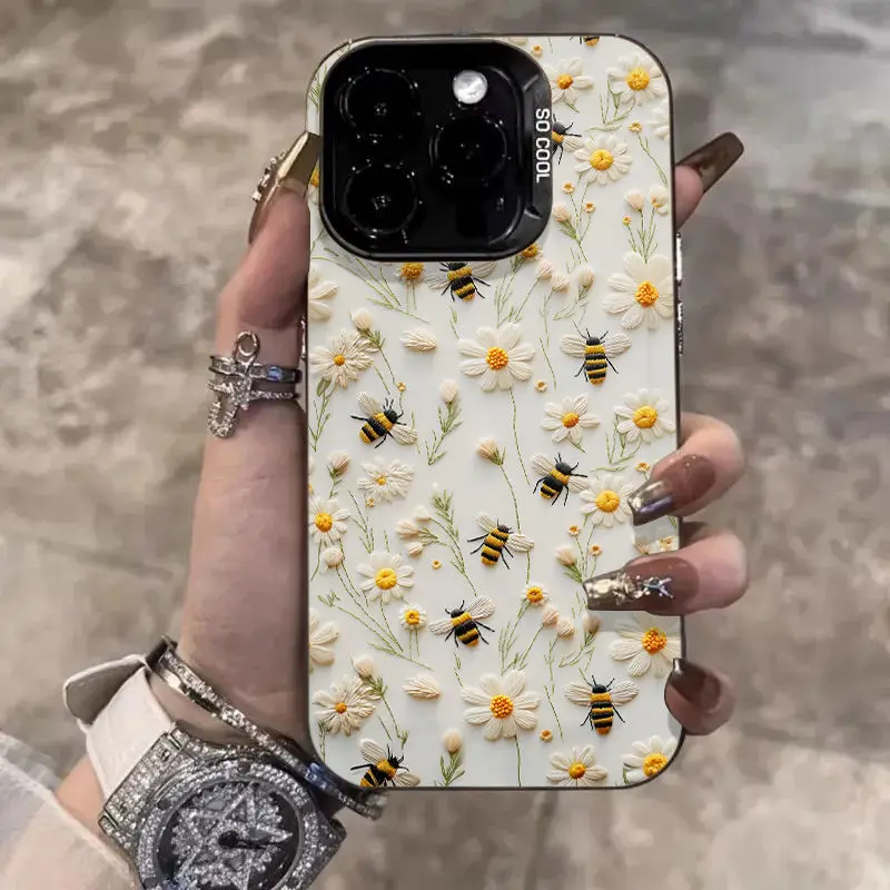 

Screen is filled with flowers and bees case for iPhone 16 15 14 13 12 11 Pro/ Max/Plus shock-proof rear cover anti-fingerprint