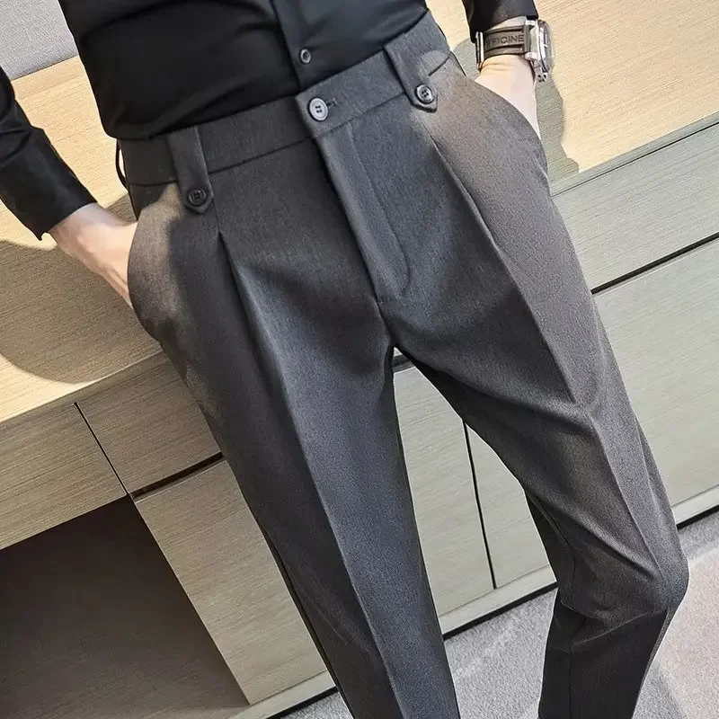 England Men Suit Pants Korean Fashion Business Casual Pants Men Slim Ankle Length Office Trousers Elegant Men Dress Pants Y2k