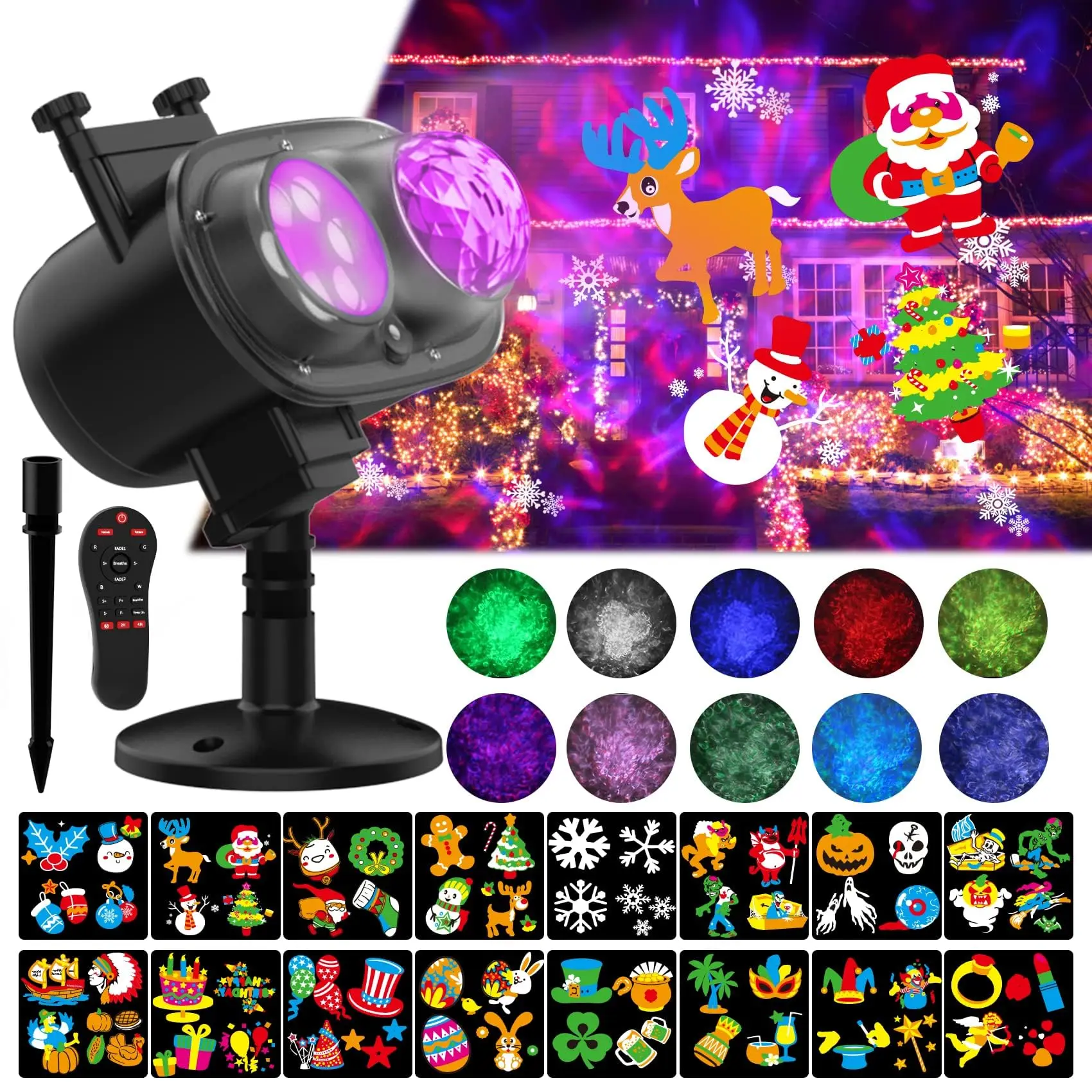 Halloween Christmas Projector Lights Outdoor 2-in-1 Ocean Holiday Projector Lights 16 Slides Patterns 10 Colors House Garden Yar