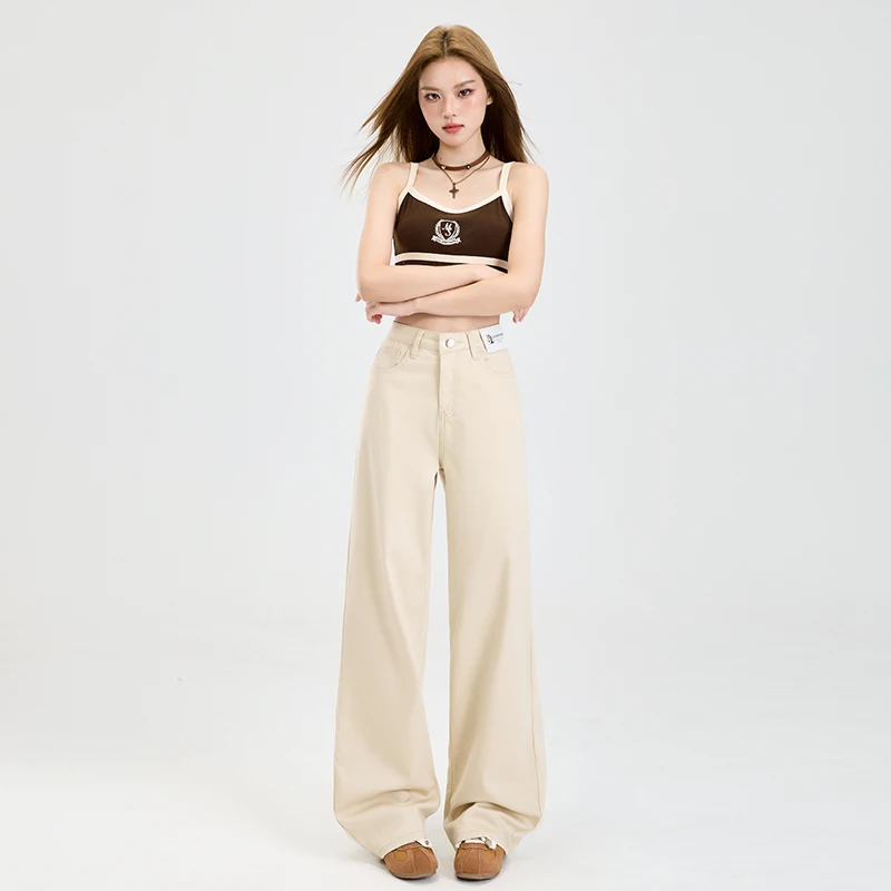 

Прямые женские джинсы, свободный крой, удобные для кожи джинсовые брюки с высокой талией, винтажные однотонные удобные брюки