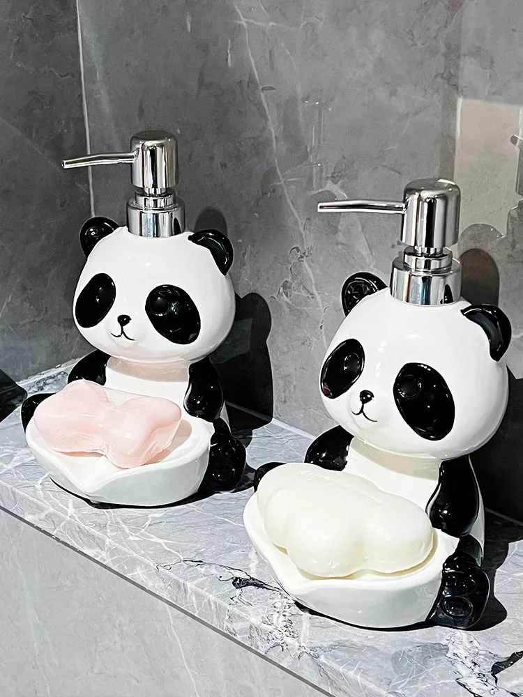 Creative Panda lotion Bottle Dual purpose Soap Box Two in one Shampoo Shower Gel Ceramic Press Split Bottle soap dispenser