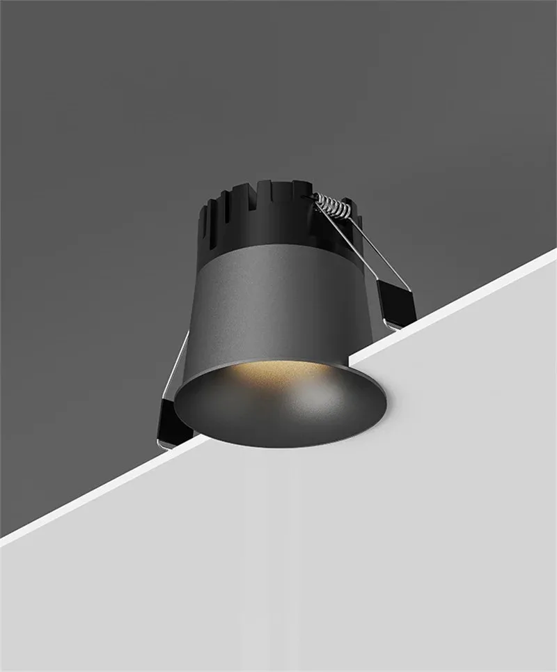 Curved LED COB embedded downlight with opening sizes of 35, 45, 55, 75mm. Adjustable brightness. Spotlight. For indoor use.