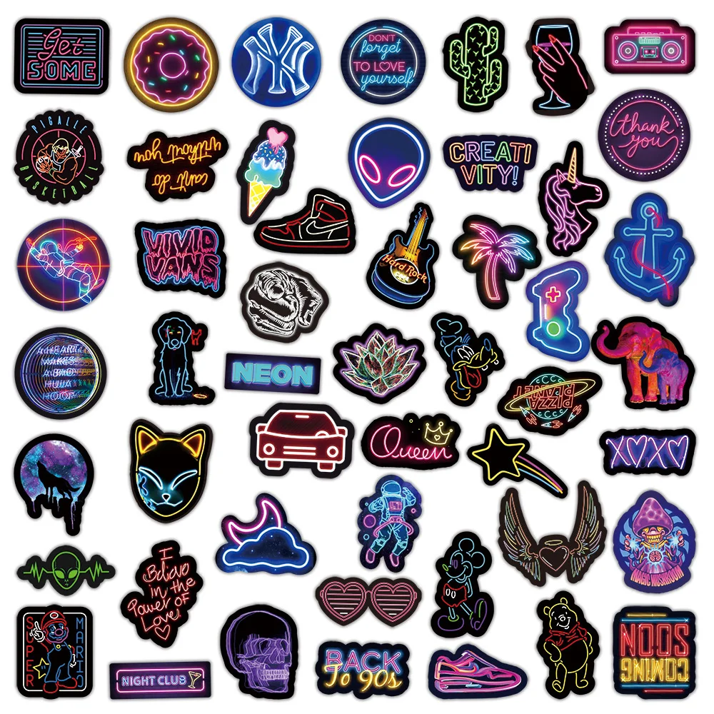 10/30/50PCS Neon Personality Cartoon Graffiti Sticker for Luggage Laptop DIY Skateboard Motorcycle  Waterproof  Guitar Wholesale