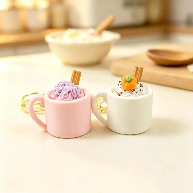 1Pcs Sundae Ice Cream Mug Shape Keycap Clicker Keychain 3D Printed Cute Simulated Coffee Cup Stress Relief Button Fidget Toy