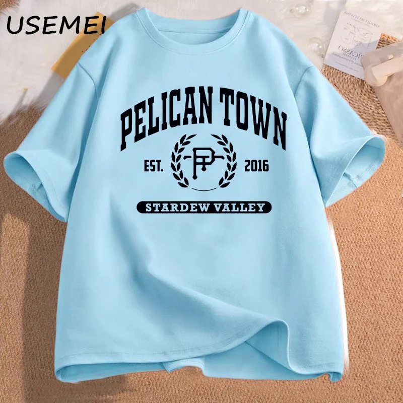 Pelican Town T-Shirt Stardew Valley Tee Women Print T Shirt Top Women Aesthetic Clothing T-shirts Cotton Short Sleeve Female Tee