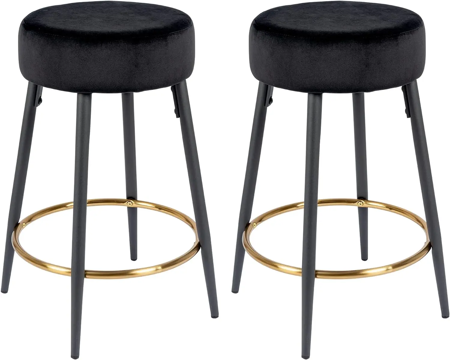 

Counter Height Bar Stools Set of 2, Velvet Kitchen Stools Upholstered Dining Chair Stools 24 Inches Height with Golden Footrest