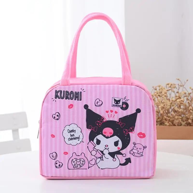 Sanrio Minha Melodia Cinnamoroll Lancheira Bag, Anime dos Desenhos Animados Kawaii, Olá Kitty Kuromi, Saco Impermeável, Bonito Bento Estudante, Presente do miúdo