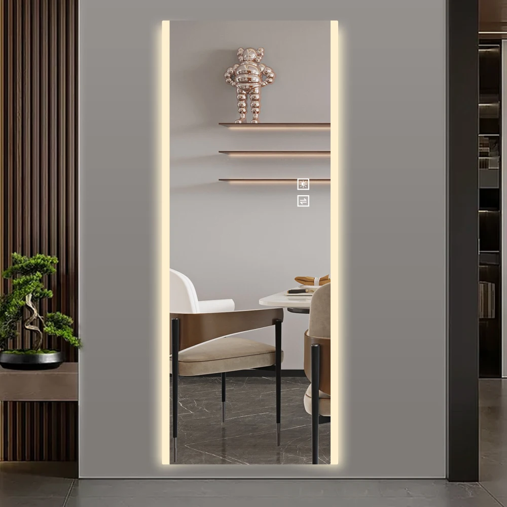 65*21in Led mirror full length,Frameless full-length mirror,Wall Mounted Mirror with Light,three-color changing light,Explosion