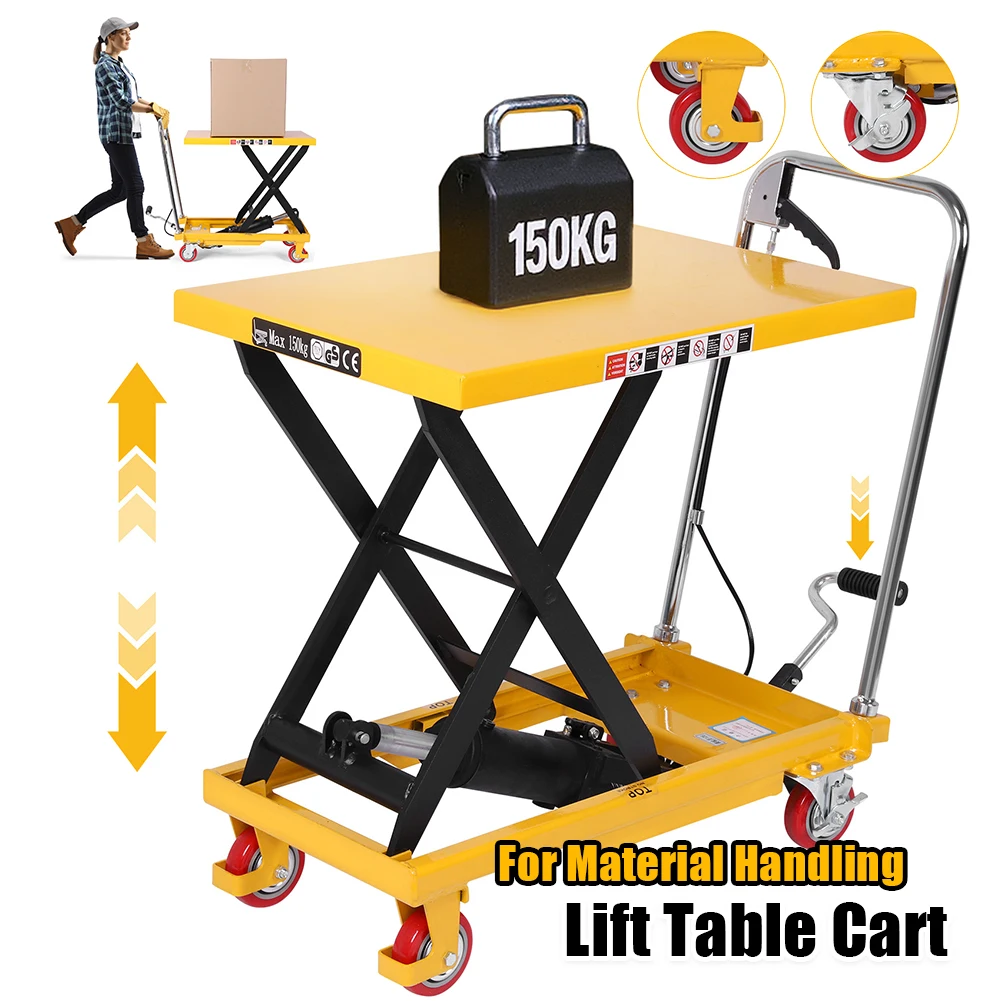 

Lift Table Cart with Lifting Table Manual Single Scissor Lift Non-Slip Pad Hydraulic Lift Trolley for Warehouse Workshop Use