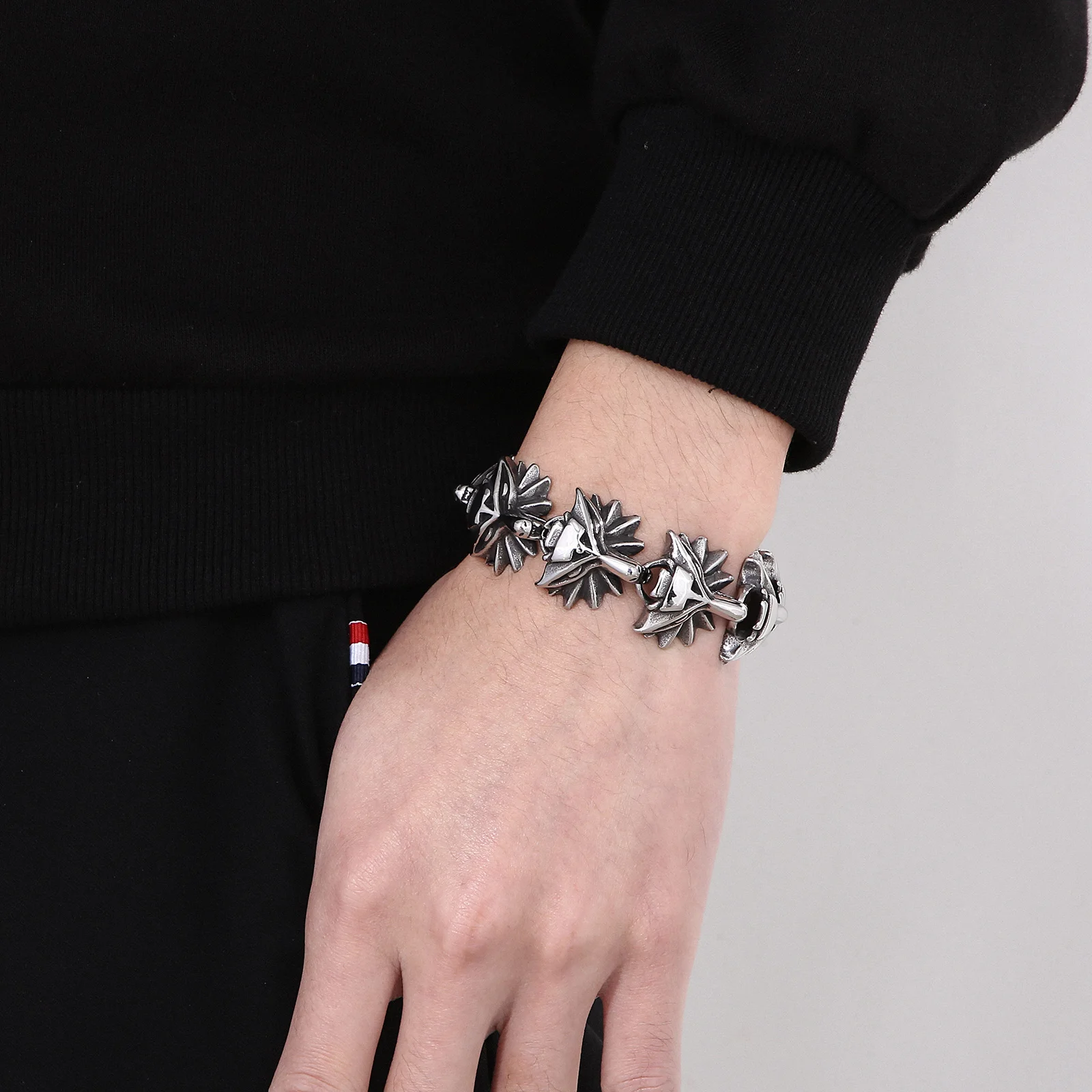 Stainless Steel Wolf Head Bracelet Mens Chain Viking Bracelet Biker Men Party Fashion Jewelry Gift Bangles male Biker