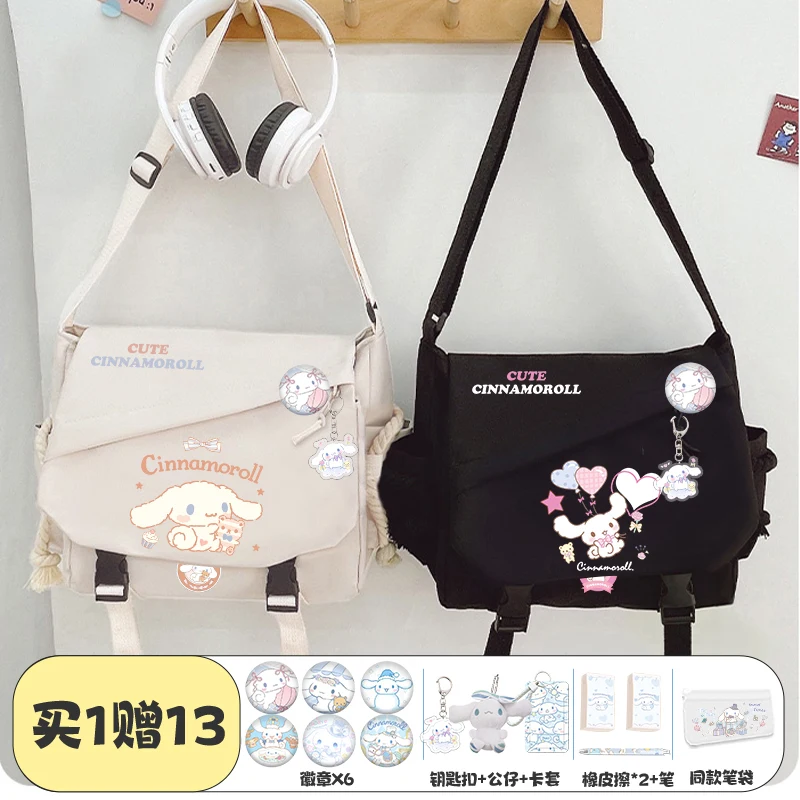 2055 New Sanrio Cute Print Cinnamon Dog Student School Nylon Shoulder Bag Fashion Study Bag Large Capacity Laptop Bag