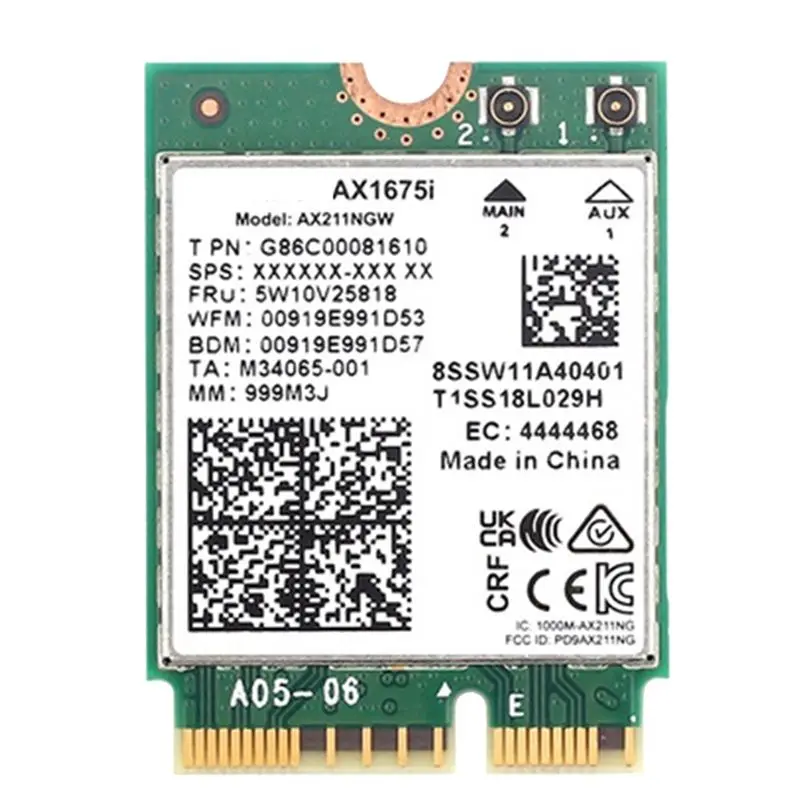 

Wi-Fi-карта AX1675I, Wi-Fi 6E, M.2 Key E, Cnvio 2, трехдиапазонная, 2,4G/5G/6ГГц, беспроводная карта, компонент AX211, поддержка Bluetooth 5.2, совместимость с Win 10